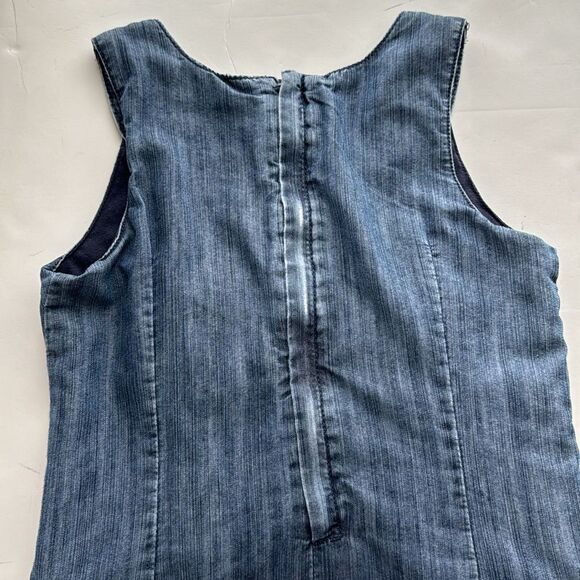 PUMPKIN PATCH Pinafore Dress US Sz‎ 9 Denim Look Lined Zip Pockets Button Trim - Picture 9 of 16